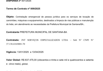 Empresa de Luis Eduardo Magalhães receberá R$ 837 mil por 04 meses de locação de veículos para coleta de lixo em Santana (BA)