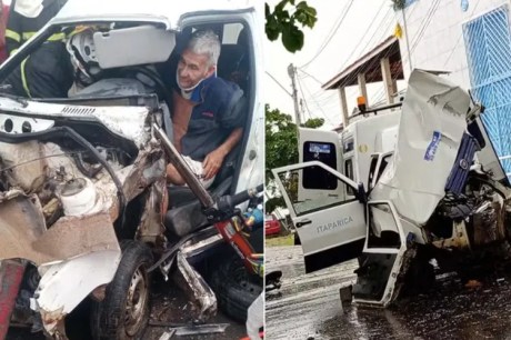 Vereador bate ambulância em poste e fica preso às ferragens em Itaparica.