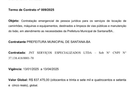 Empresa de Luis Eduardo Magalhães receberá R$ 837 mil por 04 meses de locação de veículos para coleta de lixo em Santana (BA)